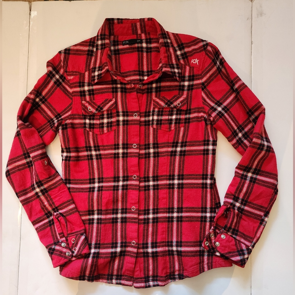 Fox Racing Womens Flannel Sz L Snap closure